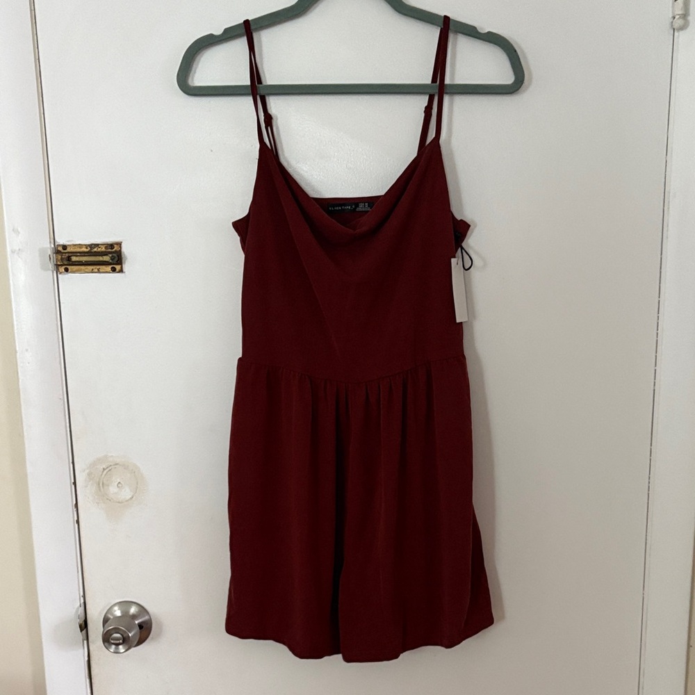 Black Tape_ Maroon Sleeveless Romper